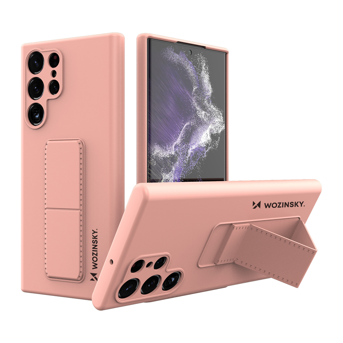 Silikonowe etui z podstawką Wozinsky Kickstand Case - etui Samsung Galaxy S22 Ultra - różowe