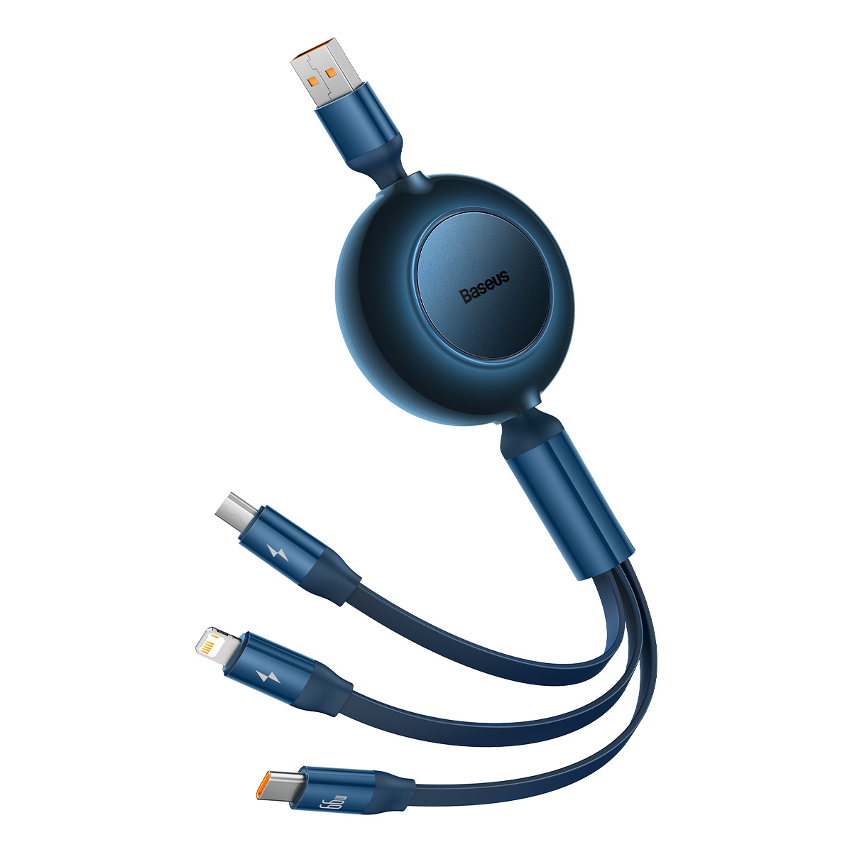 Baseus Bright Mirror 2 zwijany kabel przewód 3w1 USB Typ A - micro USB + Lightning + USB Typ C 66W 1.1m niebieski (CAMJ010103)
