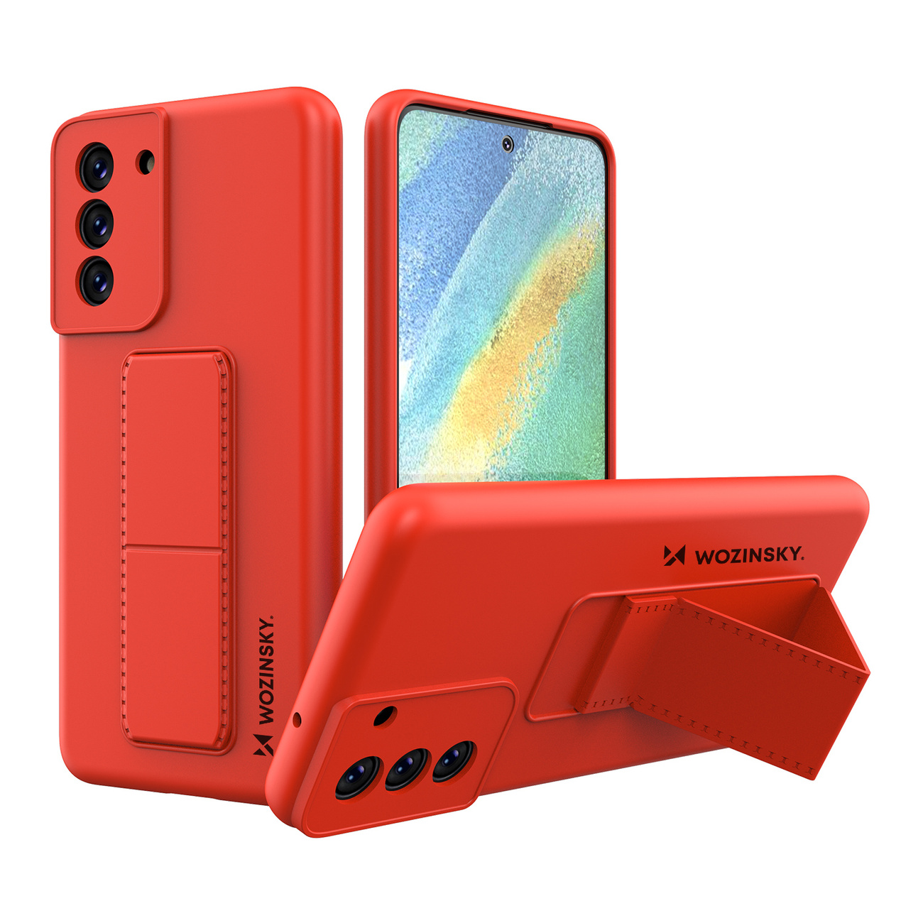 Silikonowe etui z podstawką Wozinsky Kickstand Case - etui Samsung Galaxy S21 FE - czerwone