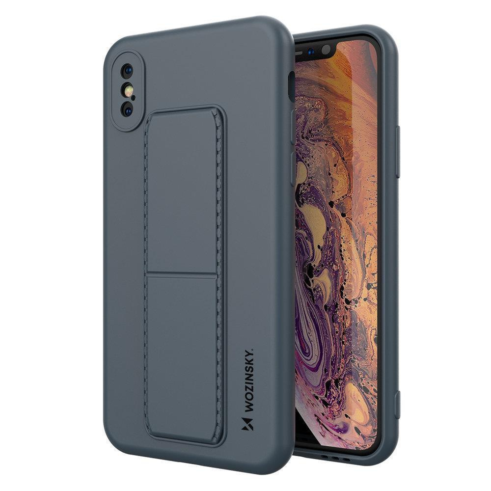 Wozinsky Kickstand Case silicone with stand - navy blue Silikonowe etui z podstawką Wozinsky Kickstand Case - etui iPhone XS / iPhone X - granatowe