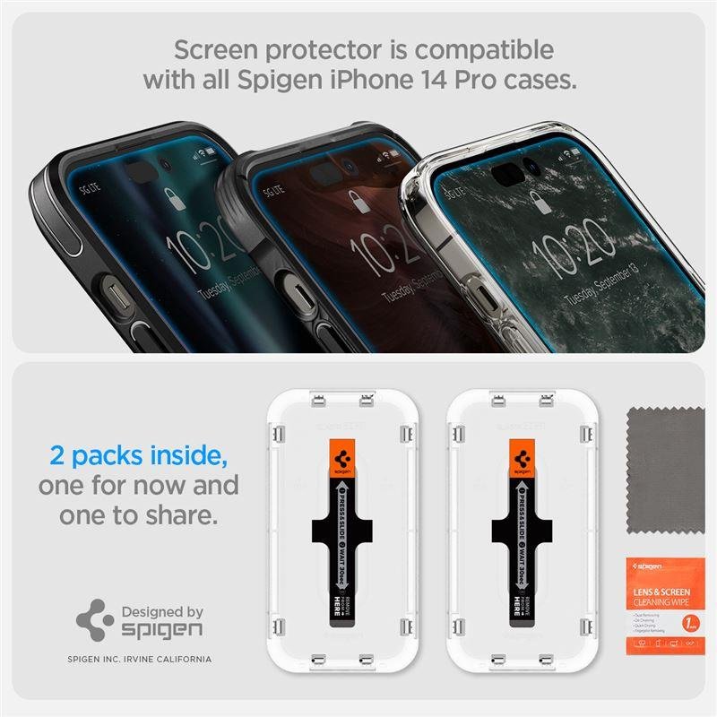 Thin but strong Tempered Glass for iPhone 14 Pro Spigen Glas.tR EZ FIT with applicator