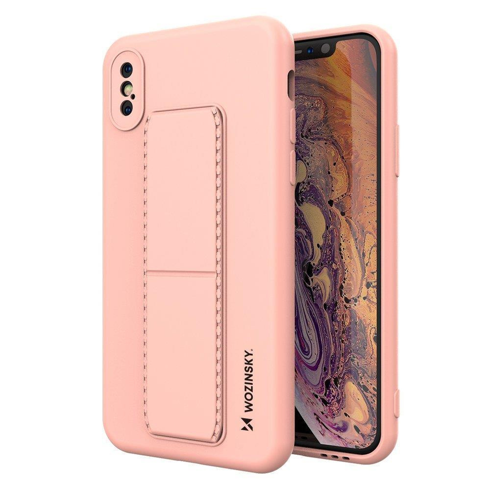 Silikonowe etui z podstawką Wozinsky Kickstand Case - etui iPhone XS / iPhone X - różowe