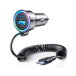 Joyroom JR-CL07 90W 3-in-1 Car Charger with Built-in USB-C Cable - Black