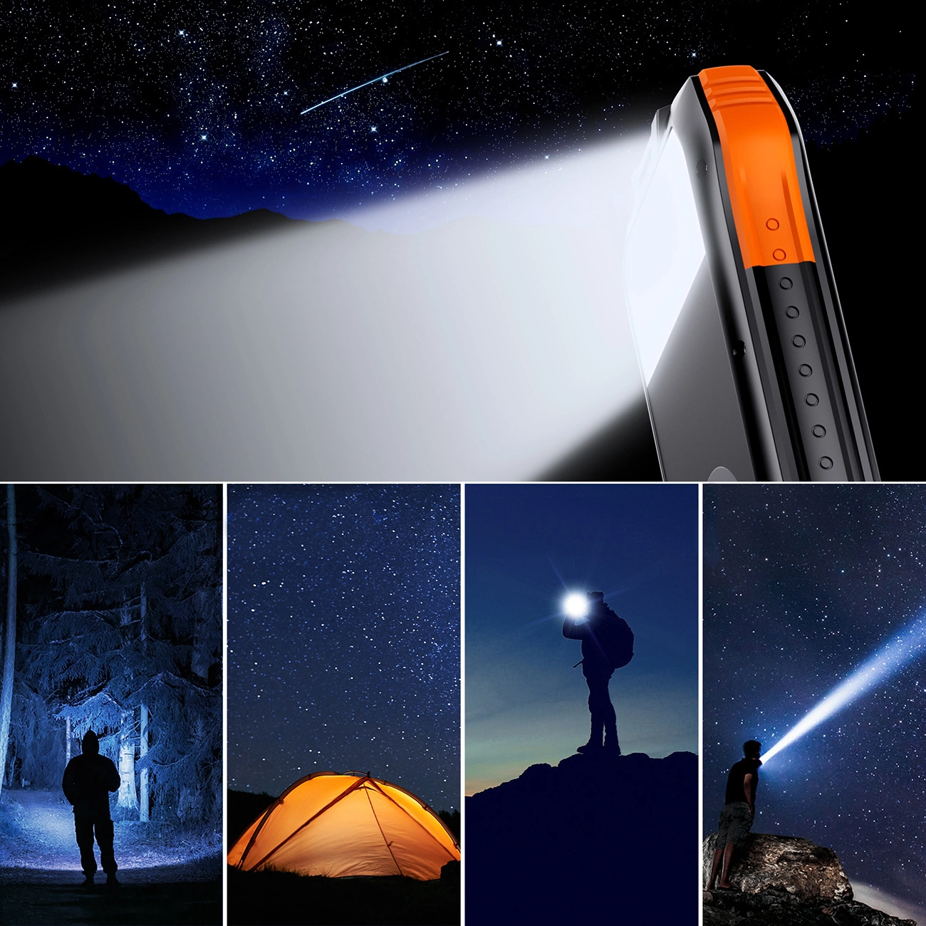 A few shots of the Choetech B658 solar powerbank used as a flashlight with various lighting modes