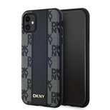 DKNY Leder-MagSafe-Hülle mit kariertem Monomuster für iPhone 11 / Xr – Schwarz