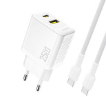 Dudao A26TCEU PD QC 25W GaN USB-A USB-C Wall Charger with USB-C Cable - White