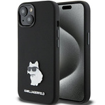 Karl Lagerfeld Choupette Metal Pin-Hülle aus Silikon für iPhone 15 Plus / 14 Plus – Schwarz