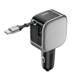 Ładowarka samochodowa Cuktech CC903P 100 W z wyświetlaczem i zwijanym kablem USB-C 70 cm - szara