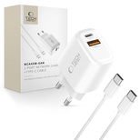 Tech-Protect NCA45W-GAN 2-Port 45W Wall Charger with USB-C Cable - White
