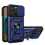 Hybrid Armor Camshield iPhone 15 Pro Case with Kickstand and Camera Cover - Blue