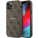 Guess 4G Collection MagSafe-Hülle aus Leder und Metalllogo für iPhone 12 Pro / iPhone 12 – Braun