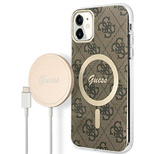 Set Guess GUBPN61H4EACSW Hülle+Ladegerät iPhone 11 6.1" braun/braun Hartschale 4G Print MagSafe