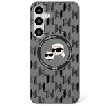 Case Karl Lagerfeld Button Karl&amp;Choupette Heads On KL Pattern MagSafe Samsung Galaxy S25 black