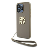 DKNY Wrist Strap Stock Logo Hülle für iPhone 15 Pro – Beige