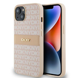 DKNY Lederhülle mit Monostreifen und Metalllogo für iPhone 15 / 14 / 13 – Rosa