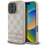 DKNY Checkered Pattern &amp; Printed Stripes Hülle für iPhone 16 Pro Max – Rosa