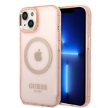 Guess GUHMP14SHTCMP iPhone 14 6.1&quot; pink/pink hard case Gold Outline Translucent MagSafe