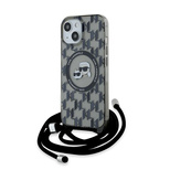 Karl Lagerfeld IML Crossbody Monogram Karl &amp; Choupette Head MagSafe Case for iPhone 15 / 14 / 13 - Black