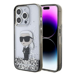 Karl Lagerfeld Liquid Glitter Ikonik Hülle für iPhone 15 Pro Max – transparent