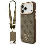 Guess 4G Triangle Logo &amp; Big Strap Metal Buttons MagSafe Case for iPhone 17 Pro Max - Brown
