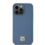 DKNY MagSafe-Hülle aus Leder mit Muster und Metalllogo für iPhone 15/14/13 – Blau