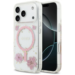 Guess Resin Flowers Glitter MagSafe Case for iPhone 17 Pro - Pink