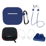 AirPods 3 Silikonhüllen-Set + Hülle/Ohrbügel/Umhängeband/Uhrenarmbandhalter/Karabinerverschluss - Blau