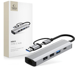 Tech-Protect HB03 HUB Adapter 5in1 USB-C + USB2.0 + USB3.0 + RJ45 - grau