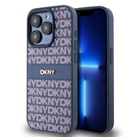 DKNY Lederhülle mit Monostreifen und Metalllogo für iPhone 15 Pro – Blau