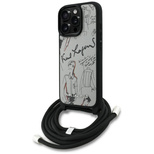 Karl Lagerfeld Crossbody Grained Pattern &amp; Logo Case for iPhone 16 Pro - Gray