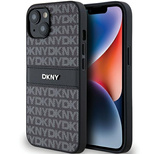 DKNY Leder-Monostreifen- und Metall-Logo-Hülle für iPhone 15/14/13 – Schwarz