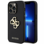 Guess Leather Perforated 4G Glitter Logo Case for iPhone 15 Pro Max - Black