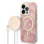 Guess Jungle MagSafe Case + Charger Set for iPhone 14 Pro Max 6.7&quot; - Pink