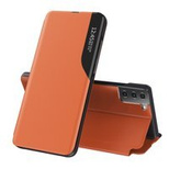 Eco Leather View Case elegant bookcase type case with kickstand for Samsung Galaxy S21 5G orange