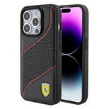 Ferrari Perforated Waves Metal Logo Hülle für iPhone 15 Pro – Schwarz