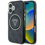 Guess IML Metal Glitter 4G Circle Triangle MagSafe Case für iPhone 16 - Schwarz