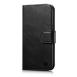 iCarer Oil Wax Wallet Case 2in1 Cover iPhone 14 Pro Leder Flip Cover Anti-RFID schwarz (WMI14220722-BK)