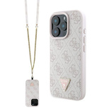 Etui Guess Leather Metal Logo Strass Crossbody na iPhone 16 Pro - różowe