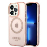 Guess GUHMP14LHTCMP iPhone 14 Pro 6.1&quot; pink/pink hard case Gold Outline Translucent MagSafe