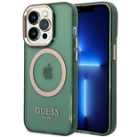 Guess GUHMP14LHTCMA iPhone 14 Pro 6.1" green/khaki hard case Gold Outline Translucent MagSafe