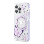 Kingxbar Butterfly Series magnetyczne etui iPhone 14 Plus MagSafe etui z motylami fioletowe