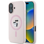 Karl Lagerfeld Silicone Karl&amp;Choupette Heads Ring MagSafe Case for iPhone 16 Plus - Pink