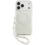 Guess IML Flowers Electro Pearl Strap MagSafe Case for iPhone 17 Pro Max - White