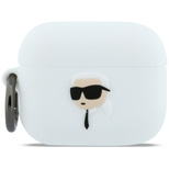 Karl Lagerfeld Silikonhülle mit Karl-Lagerfeld-Kopf (3D) für AirPods Pro 3 – Weiß