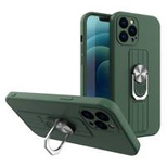 Ring Case silicone case with finger grip and stand for Samsung Galaxy A22 4G dark green