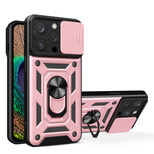 Hybrid Armor Camshield Hülle für iPhone 14 Pro gepanzerte Hülle mit Kameraabdeckung Pink