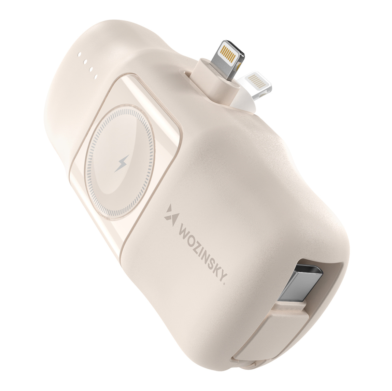 Mini powerbank YLS 5000mAh 15W Lightning z wbudowanym kablem i ładowarką do Apple Watch - beżowy
