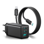 Joyroom JR-TG10 65W GaN 2x USB-C + USB-A Wandladegerät mit 100W USB-C - USB-C 1,2m Kabel - schwarz