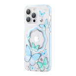 Kingxbar Butterfly Series magnetic case for iPhone 14 Plus MagSafe case with butterflies blue