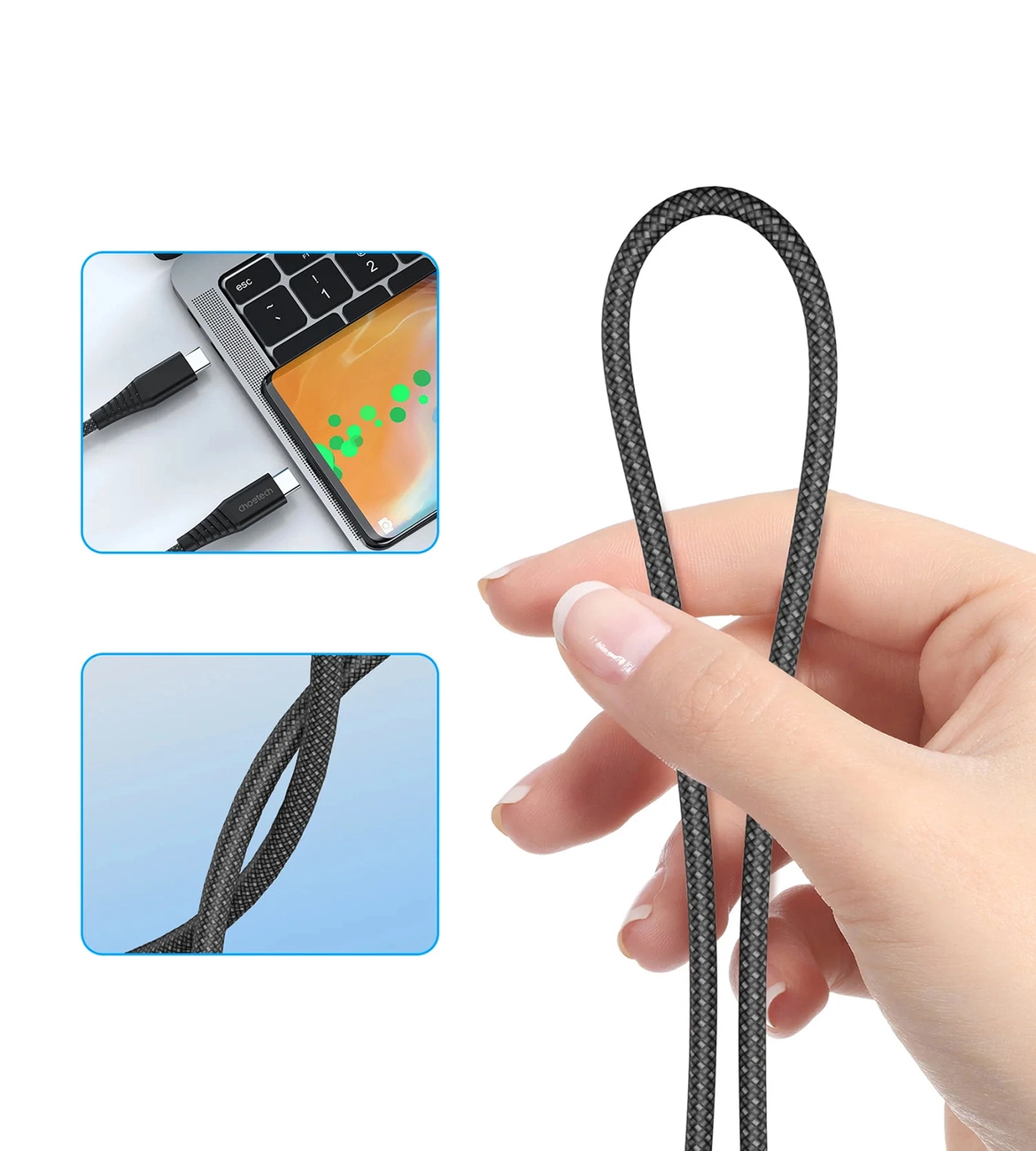 A person bends the Choetech XCC-1051 Cable